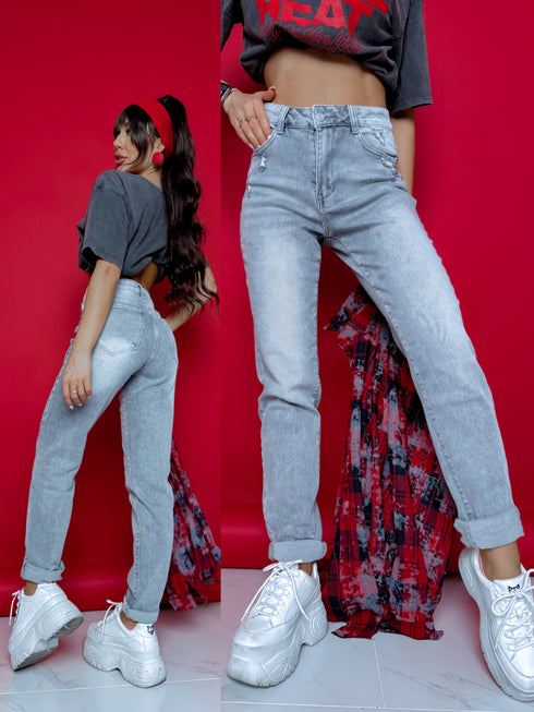 MOM STRETCH pants "VENERA" - LIGHT GRAY AT133-38